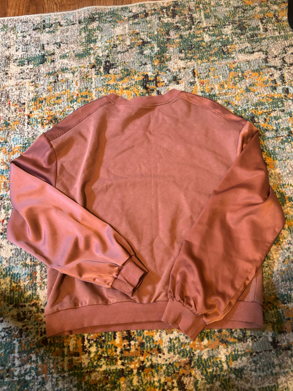 Mauve Satin-Sleeve Crewneck Sweatshirt - Picture 6 of 9